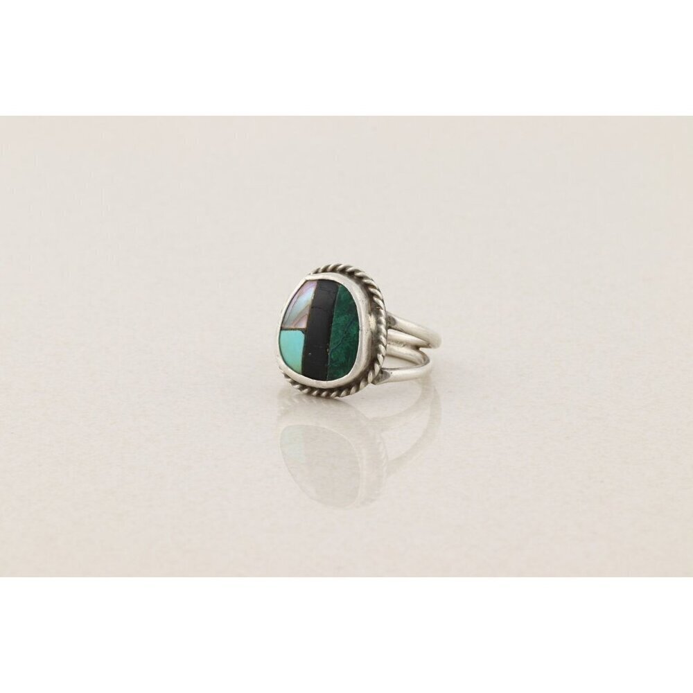 Sterling Silver Turquoise Abalone Onyx Malachite Ring Size 10 1/2 - Picture 6 of 7